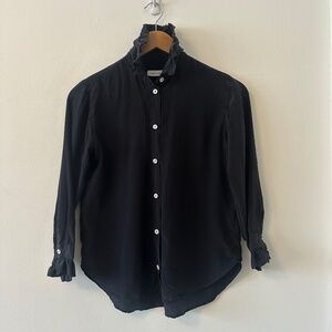 Beatrice Valenzuela Ranchera Silk Blouse with Ruffle Collar in Black | Size Smal